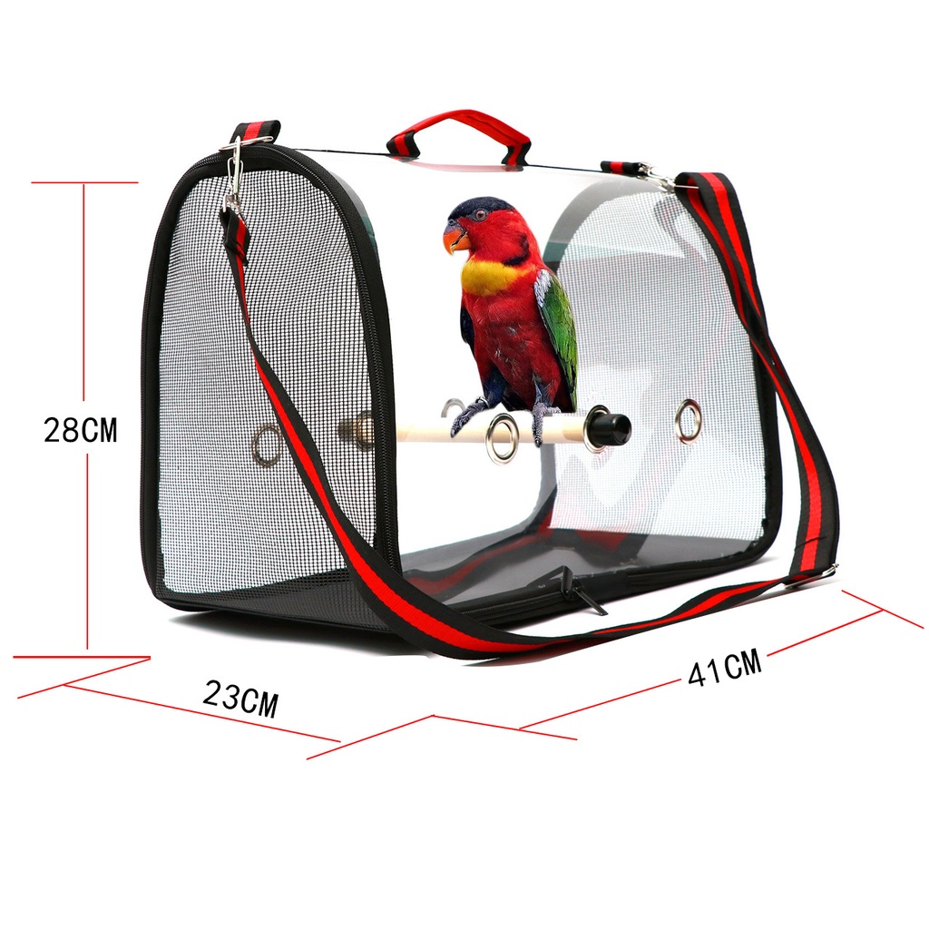 Red Portable Transparent Bird Travel Carrier size: L41*W23*H28cm