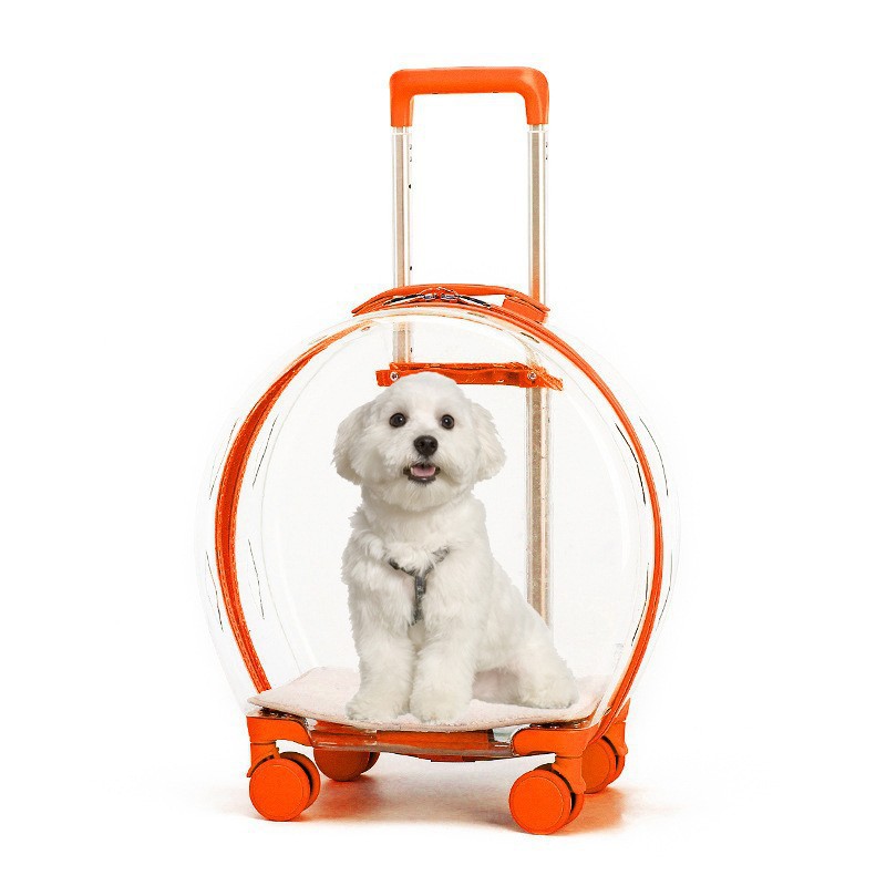 No Door Transparent Pet Trolley Case Orange