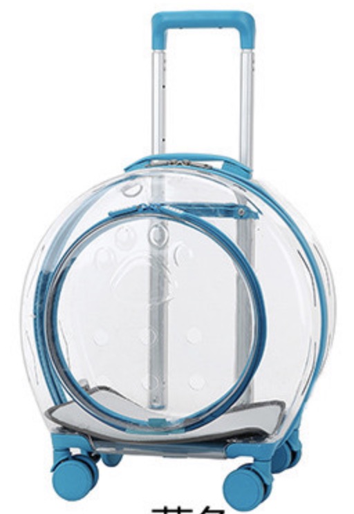 With Door Transparent Pet Trolley Case Blue