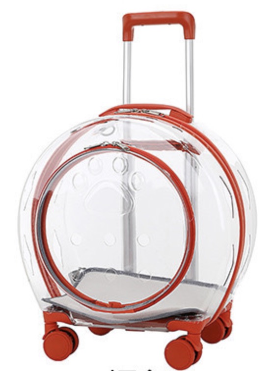 With Door Transparent Pet Trolley Case Orange