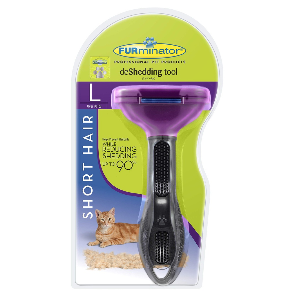Large cat deshedding tool with hair shorter than 2 inches