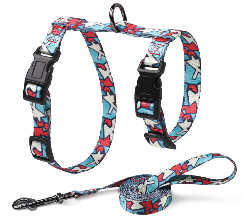 H Type Cat Harness with Lead collar size 20-30cm, chest 27-42cm, less than 7kgs