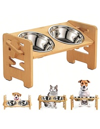 [6904201850195] طاولة طعام خشبية قابلة للتعديل للحيوانات الأليفة الطول 42 سم × العرض 16.5 سم × الارتفاع 19.5 سم